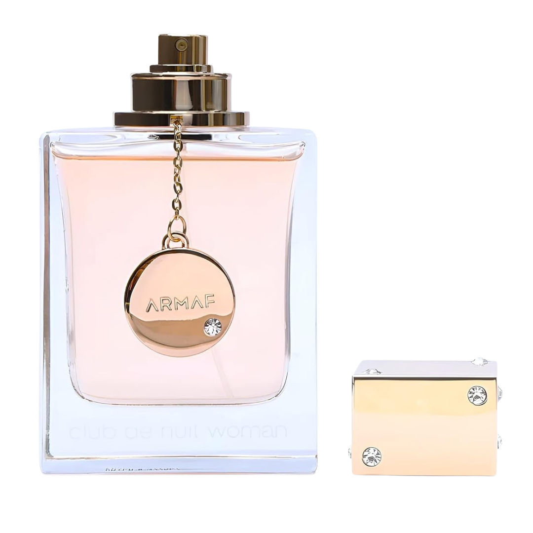 Armaf perfume bottle with gold cap and clear background