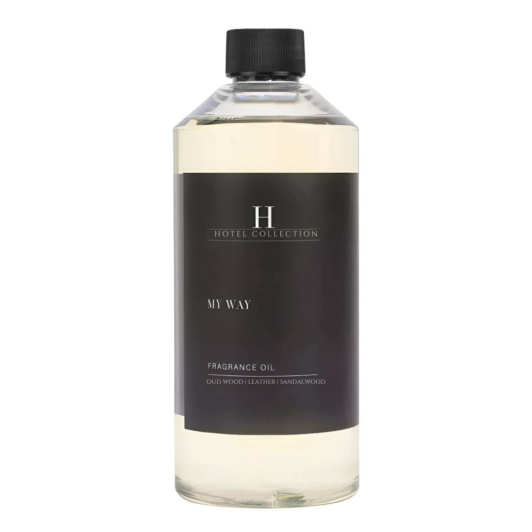 Fragrance oil bottle labeled 'My Way' from Hotel Collection on a white background