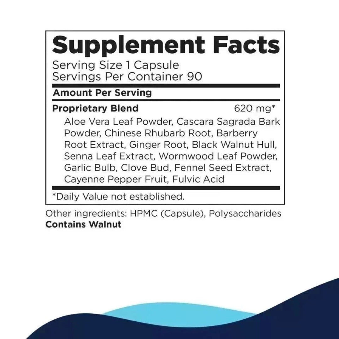 Supplement facts label with a proprietary blend of natural ingredients on a white background.