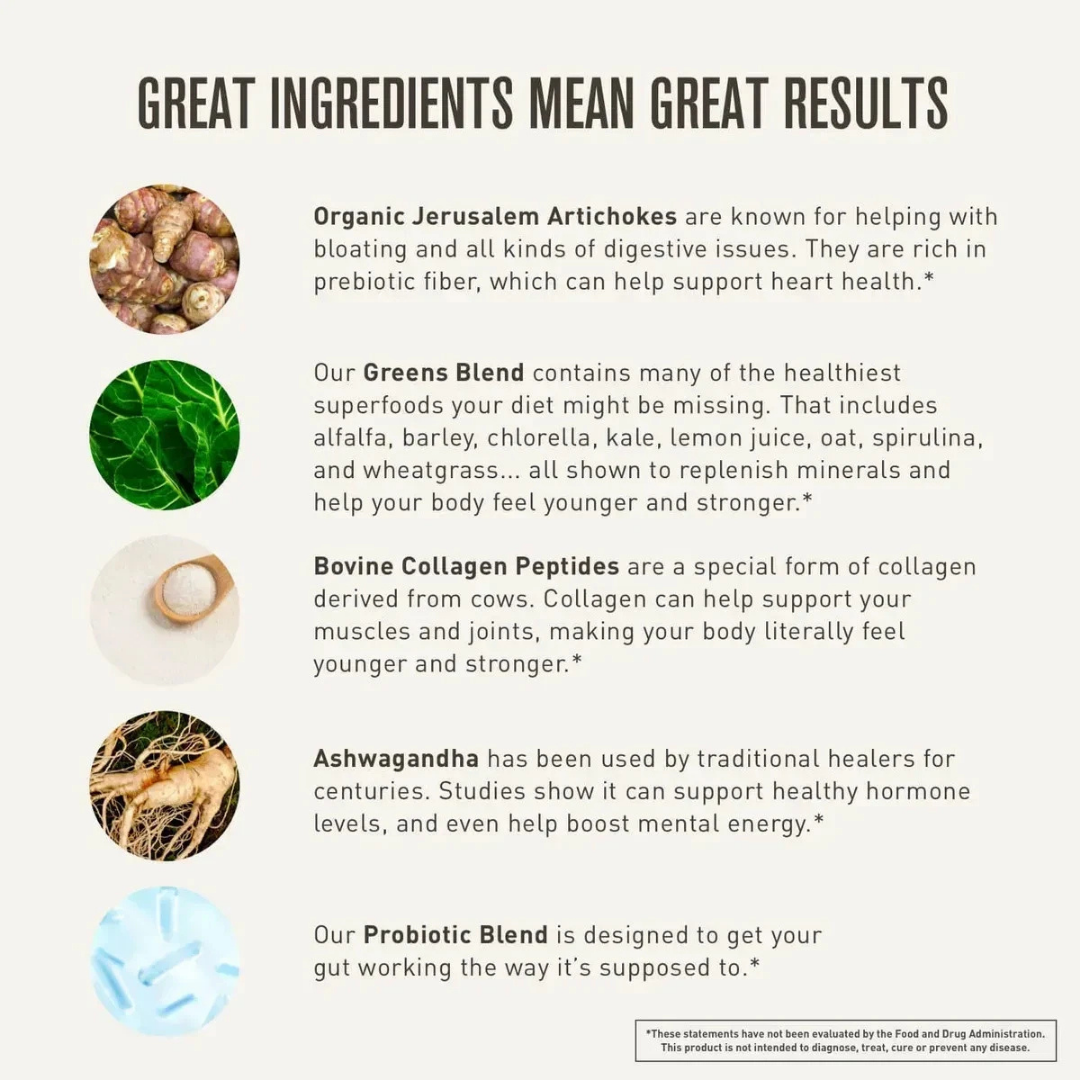 Product description card with images and text about ingredients and their benefits.